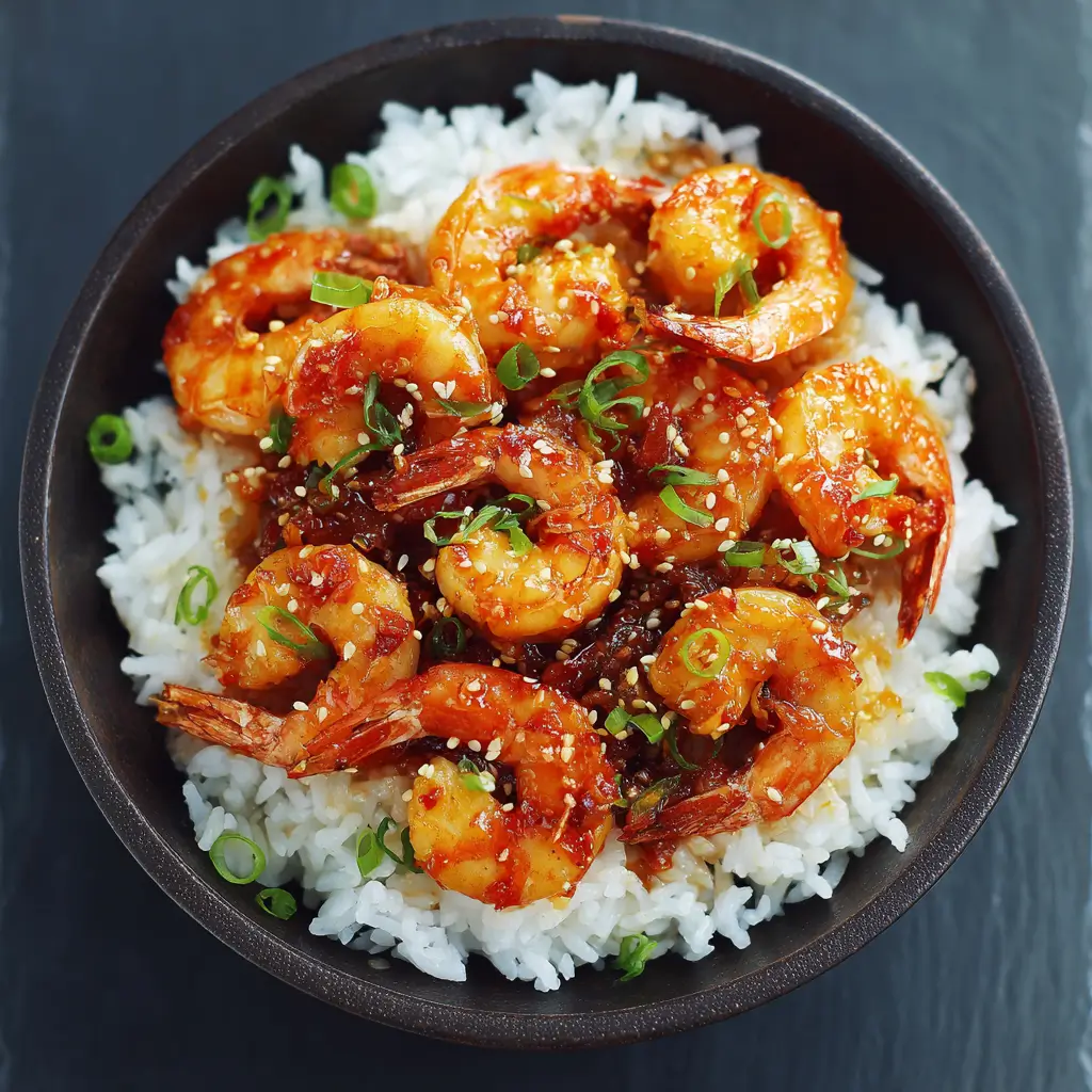 Firecracker Shrimp Recipe – 5-Star Spicy Dinner You’ll Love 6 Homemade Firecracker Shrimp with spicy chili glaze, sesame seeds, and green onions over steamed white rice