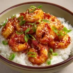 Firecracker Shrimp Recipe – 5-Star Spicy Dinner You’ll Love 7 Spicy Firecracker Shrimp glazed with chili sauce, served over rice with sesame seeds and green onion