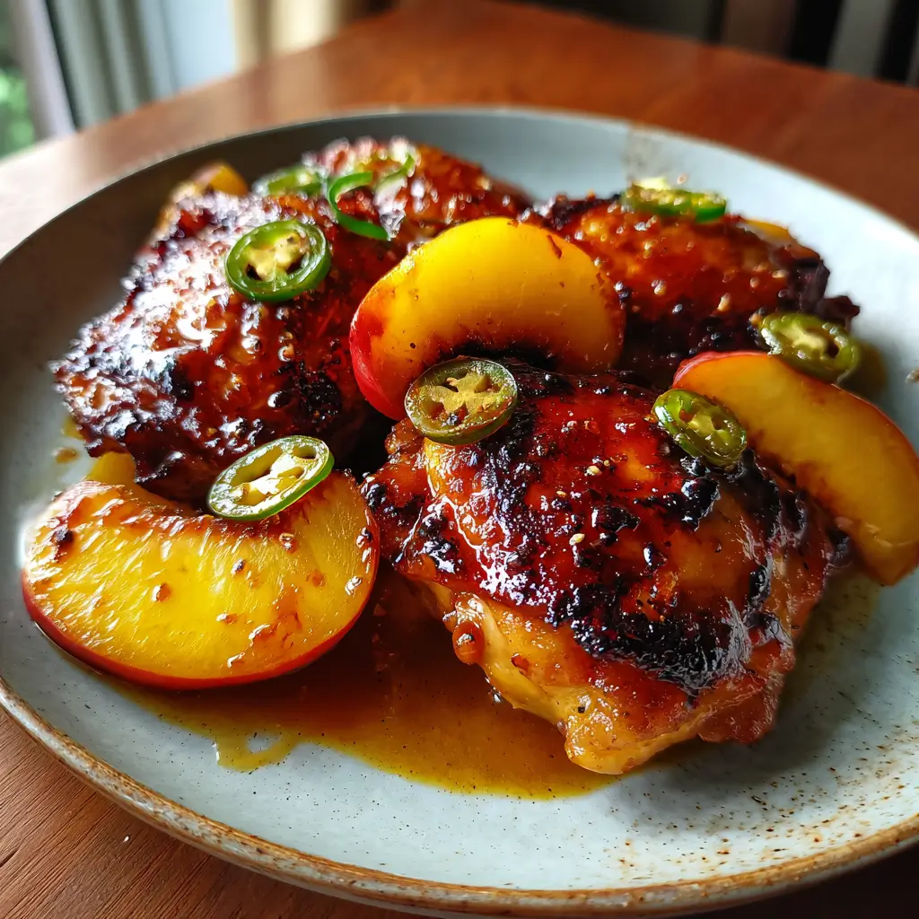 Jalapeño Peach Chicken – 1 Powerful Dinner Idea You’ll Love 5 Homemade Jalapeño Peach Chicken glazed with spicy peach sauce and garnished with jalapeños and fresh peaches
