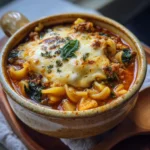 Lasagna Soup: The Coziest Twist on a Classic You’ll Crave Again and Again 7 Rustic bowl of Lasagna Soup with cheesy topping and herbs