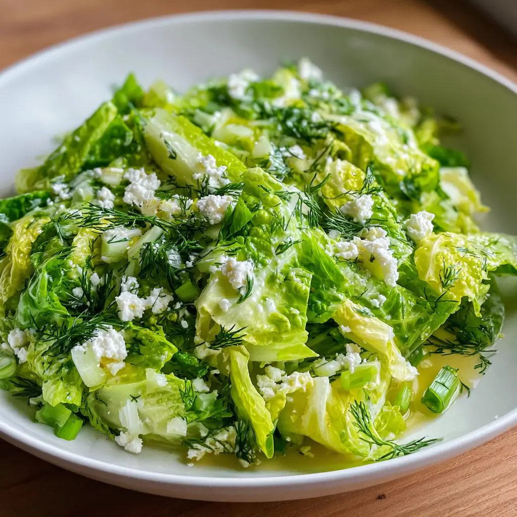 Maroulosalata Greek Lettuce Salad – Top 1 Fresh Favorite Recipe Now 8 Greek maroulosalata lettuce salad with feta, dill, and olive oil dressing on white plate