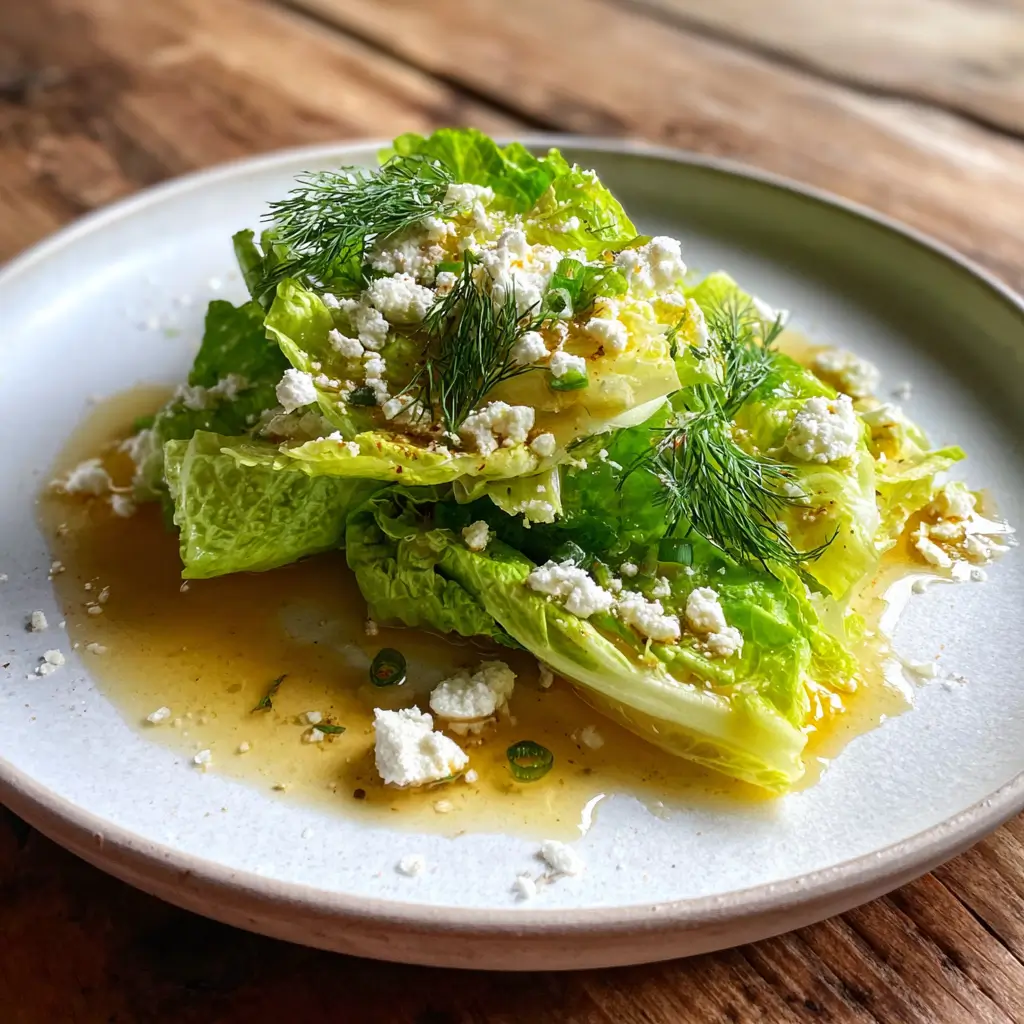 Maroulosalata Greek Lettuce Salad – Top 1 Fresh Favorite Recipe Now 9 Served portion of maroulosalata Greek lettuce salad with feta and dill on rustic plate