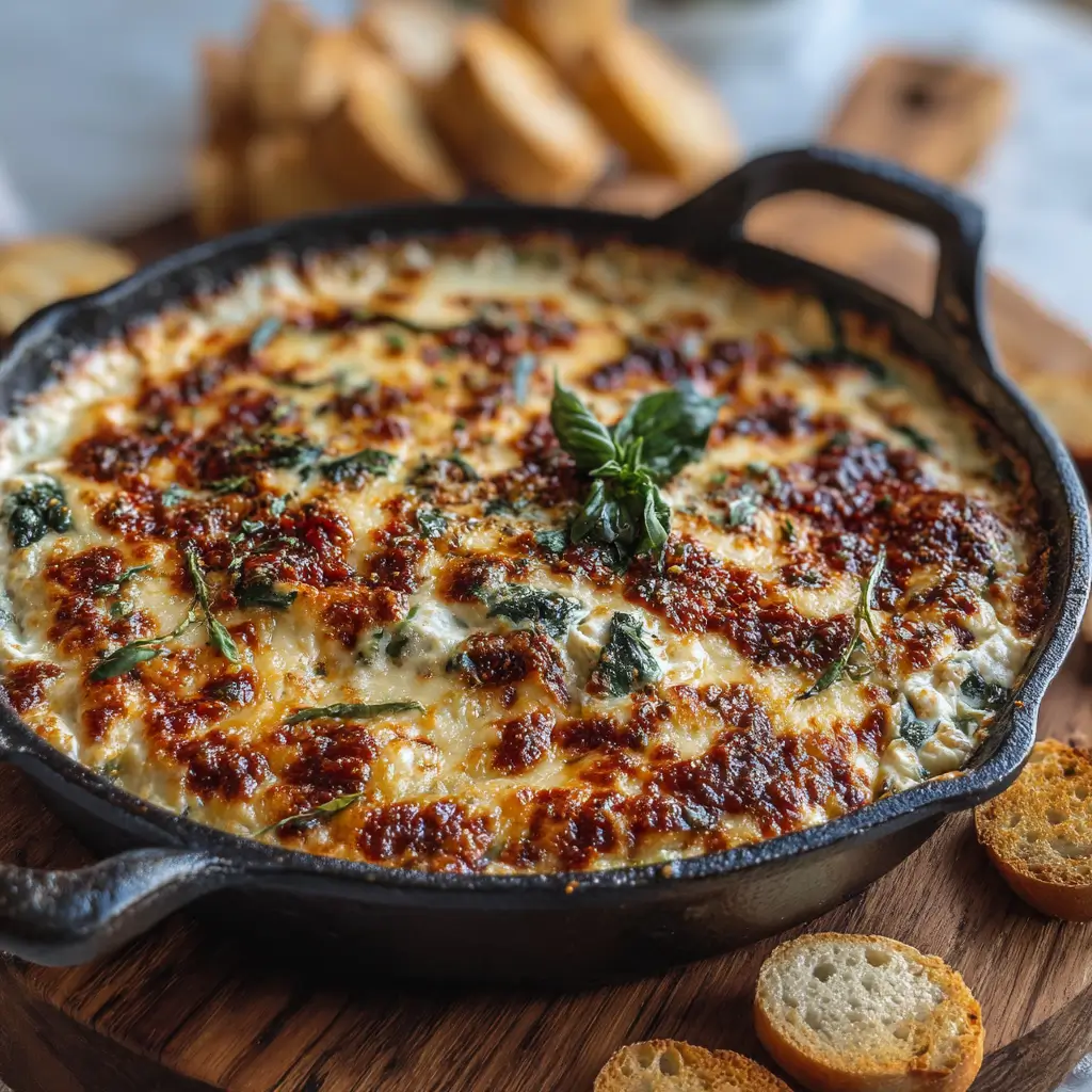 Marry Me Dip: The Addictive Cheesy Appetizer You’ll Love Forever 7 Cheesy Marry Me Dip with spinach and sun-dried tomatoes baked in a cast-iron skillet