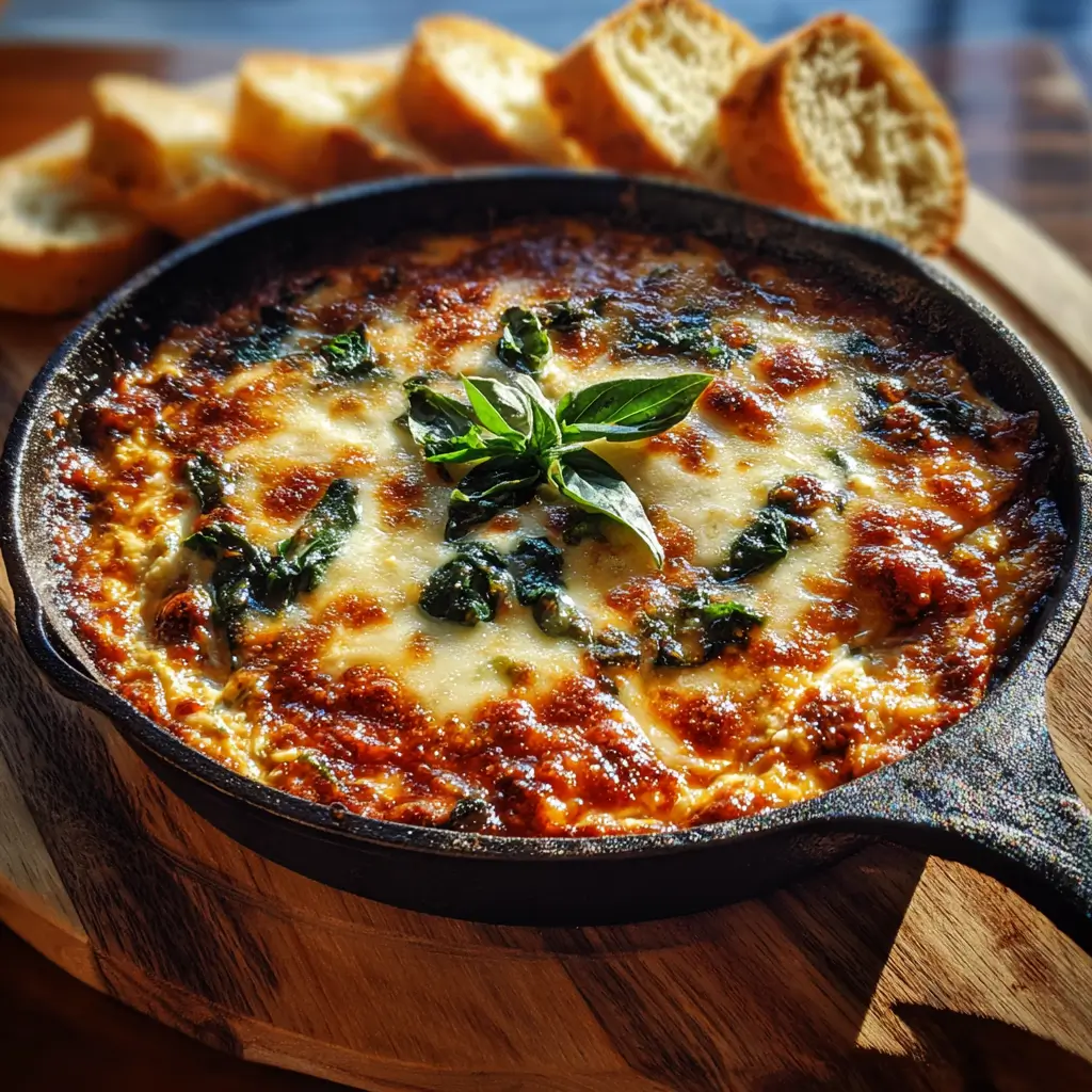 Marry Me Dip: The Addictive Cheesy Appetizer You’ll Love Forever 5 Homemade Marry Me Dip in cast-iron skillet topped with melted mozzarella, spinach, and sun-dried tomatoes