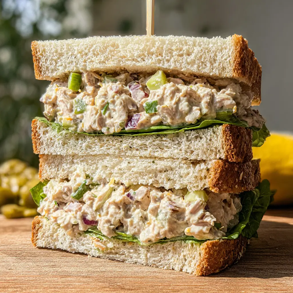 Matthew McConaughey Tuna Salad – 1 Viral Star Recipe You'll Love 8 Matthew McConaughey Tuna Salad sandwich stacked with lettuce and creamy filling on white sandwich bread