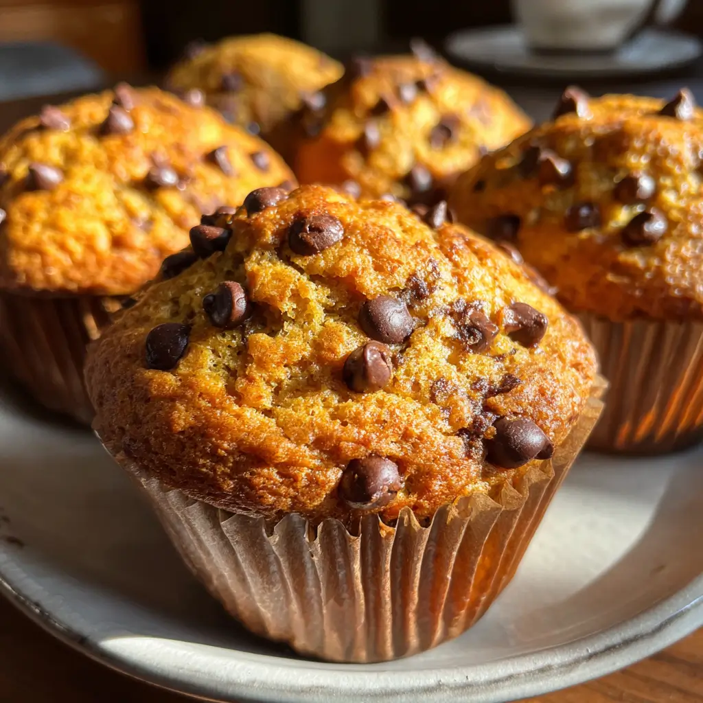 Pumpkin Chocolate Chip Muffins – 5-Star Recipe Everyone Will Love 9 Pumpkin Chocolate Chip Muffins served warm with melty chocolate chips