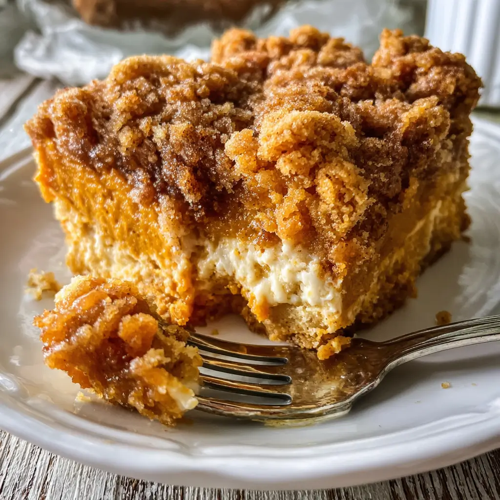 Pumpkin Dump Cake – Stunning Fall Dessert in 5 Simple Steps 6 Pumpkin dump cake with cream cheese layer and cinnamon crumb topping
