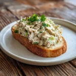 Round Swamp Farm Chicken Salad on toast with fresh herbs and creamy texture