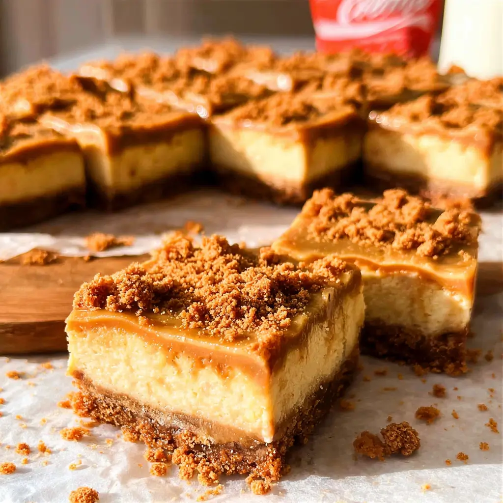 Speculoos Cookie Butter Desserts – 1 Stunning Treat You Must Make 7 Creamy Speculoos cookie butter cheesecake bars topped with glossy cookie butter and crumbled cookies