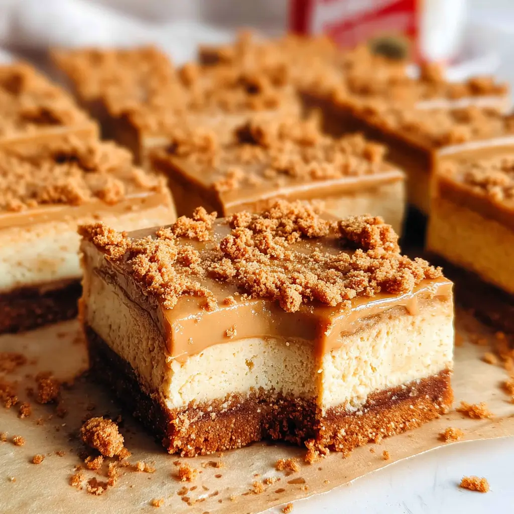 Speculoos Cookie Butter Desserts – 1 Stunning Treat You Must Make 4 Speculoos Cookie Butter Desserts Cheesecake Bars with glossy topping and crumbled cookies