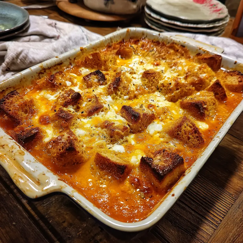 Tomato Soup and Grilled Cheese Casserole | So Easy and Delicious 7 Baked tomato soup and grilled cheese casserole with crispy sourdough cubes and bubbling melted cheese