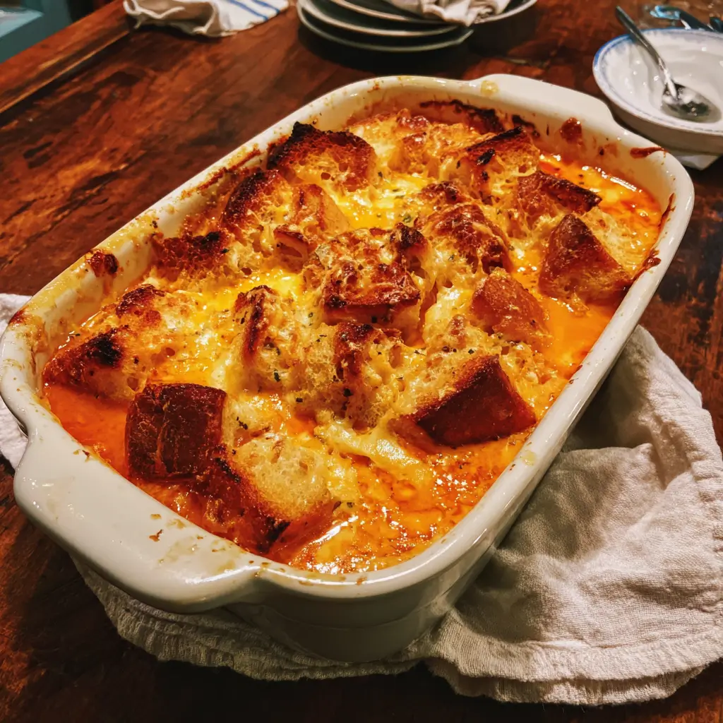 Tomato Soup and Grilled Cheese Casserole | So Easy and Delicious 5 Homemade tomato soup and grilled cheese casserole with toasted bread cubes and melted cheese, baked until golden and bubbling