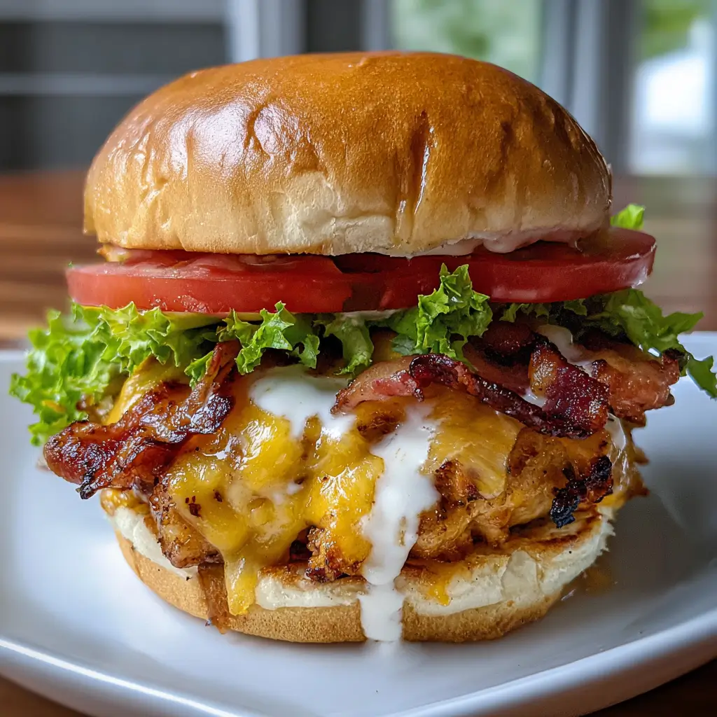 Cheddar Ranch Chicken Burgers: Amazing 30-Minute Recipe 5 Cheddar Ranch Chicken Burgers with melted cheddar, crispy turkey bacon, lettuce, and tomato on a toasted bun