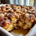 Cinnamon Roll Apple Pie Bake – 2 Ingredients, Amazing Treat 7 Close-up of gooey cinnamon roll apple pie bake with glossy icing drizzle and caramelized apple filling
