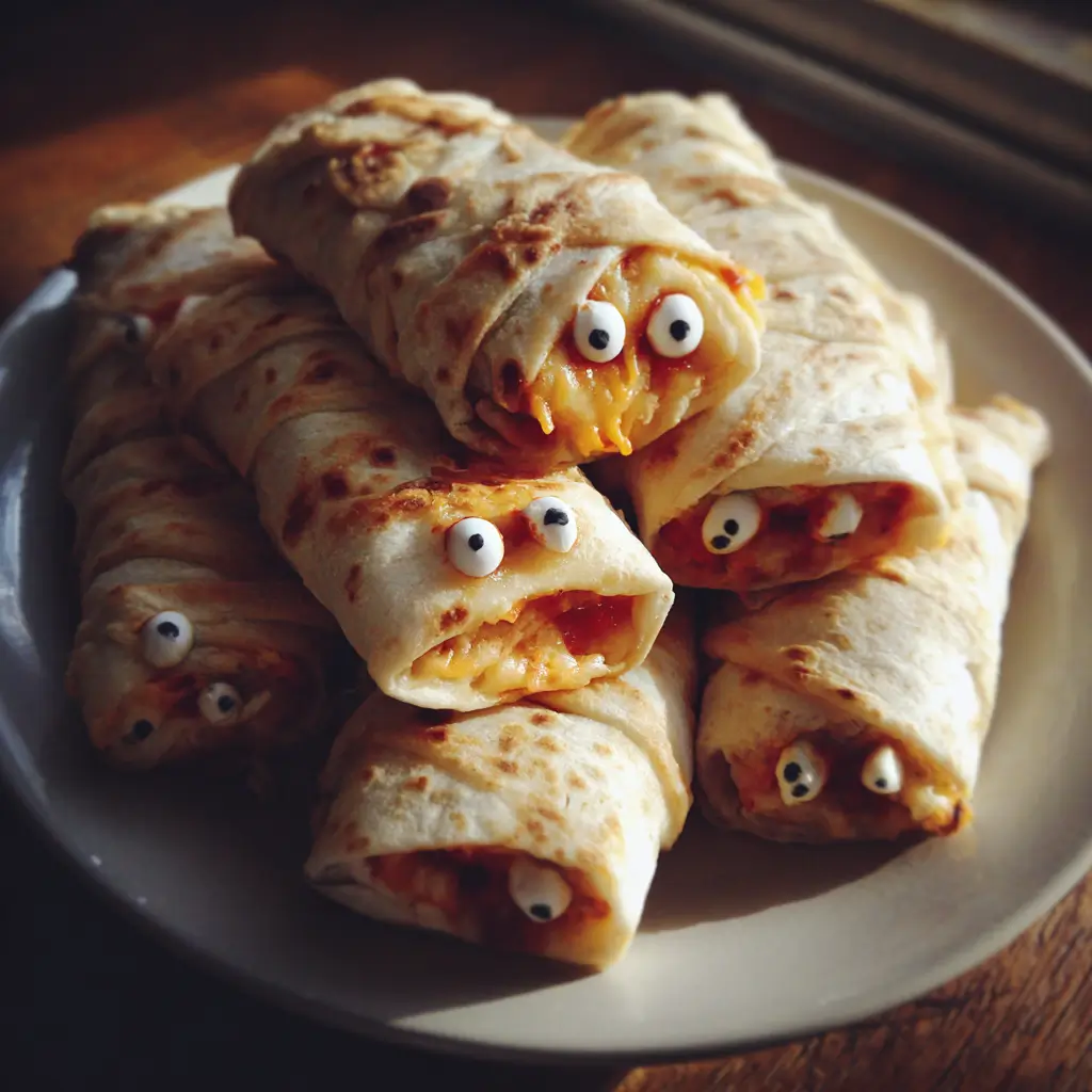 creepy cute mummy veggie wraps