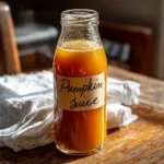Harry Potter Pumpkin Juice Copycat – Magical Fall Drink You’ll Love 7 Tall glass bottle of Harry Potter Pumpkin Juice Copycat with golden-orange color on a rustic table