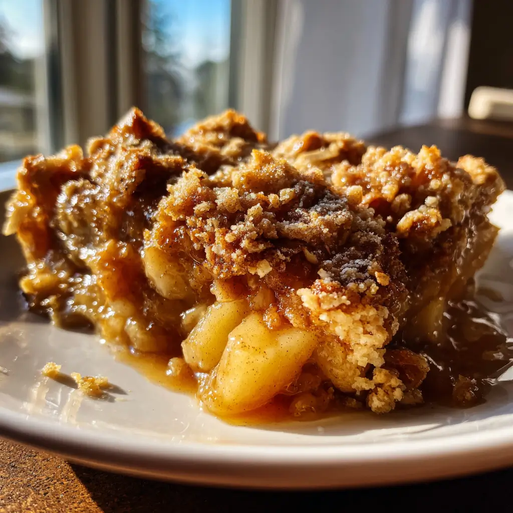 High-Protein Apple Crumble – 1 Smart Treat to Feel Good 7 Close-up of served high-protein apple crumble with gooey cinnamon apple filling and oat topping