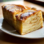 Invisible Apple Cake – 5-Step Stunning Recipe You’ll Love 6 Rectangular loaf of Invisible Apple Cake on a white plate with visible thin apple layers and golden top