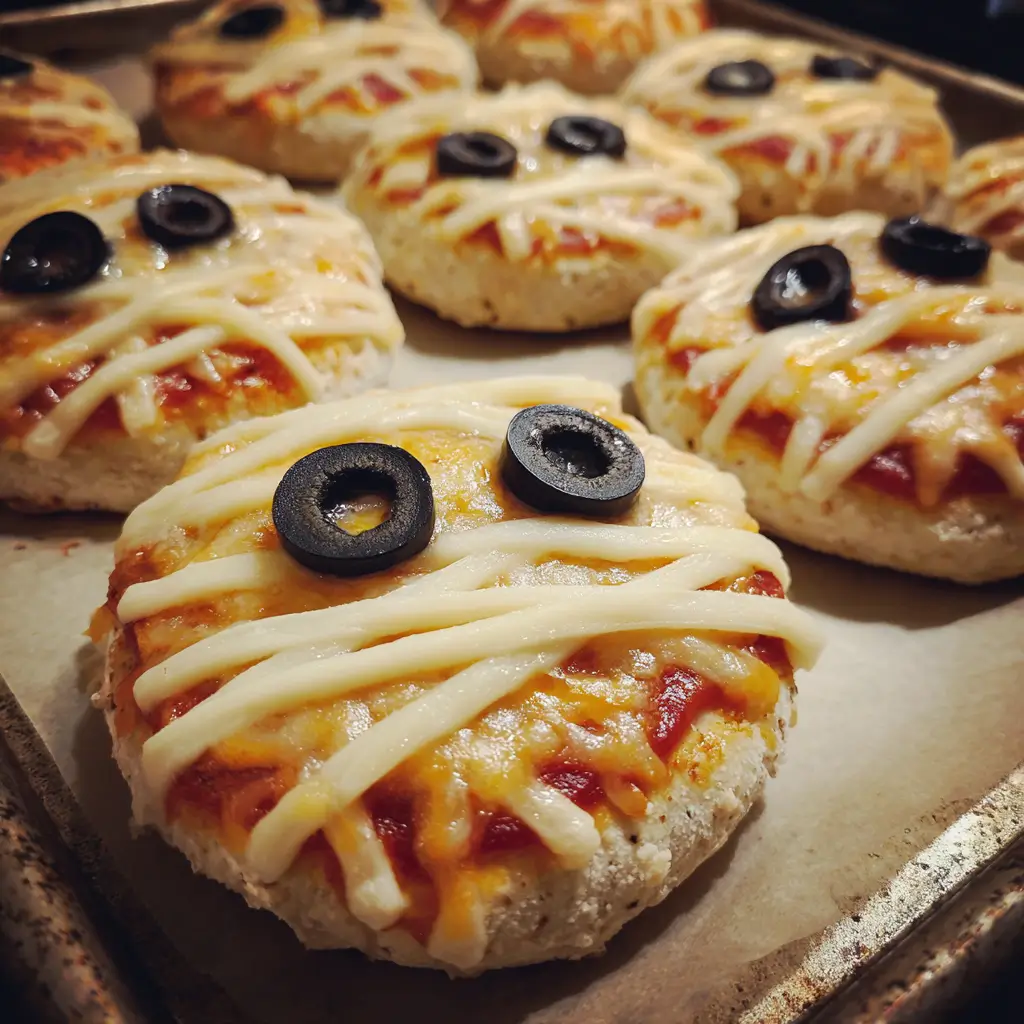 Mummy Mini Pizzas – Spooky, Cheesy & Kid-Friendly Halloween Treat 7 mummy mini pizza