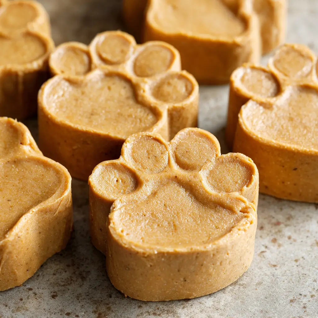 Pumpkin Apple Treats: Easy Frozen Fall Snack for All Ages 5 Frozen Pumpkin Dog Apple Treats in paw-shaped molds made with yogurt, pumpkin, and applesauce