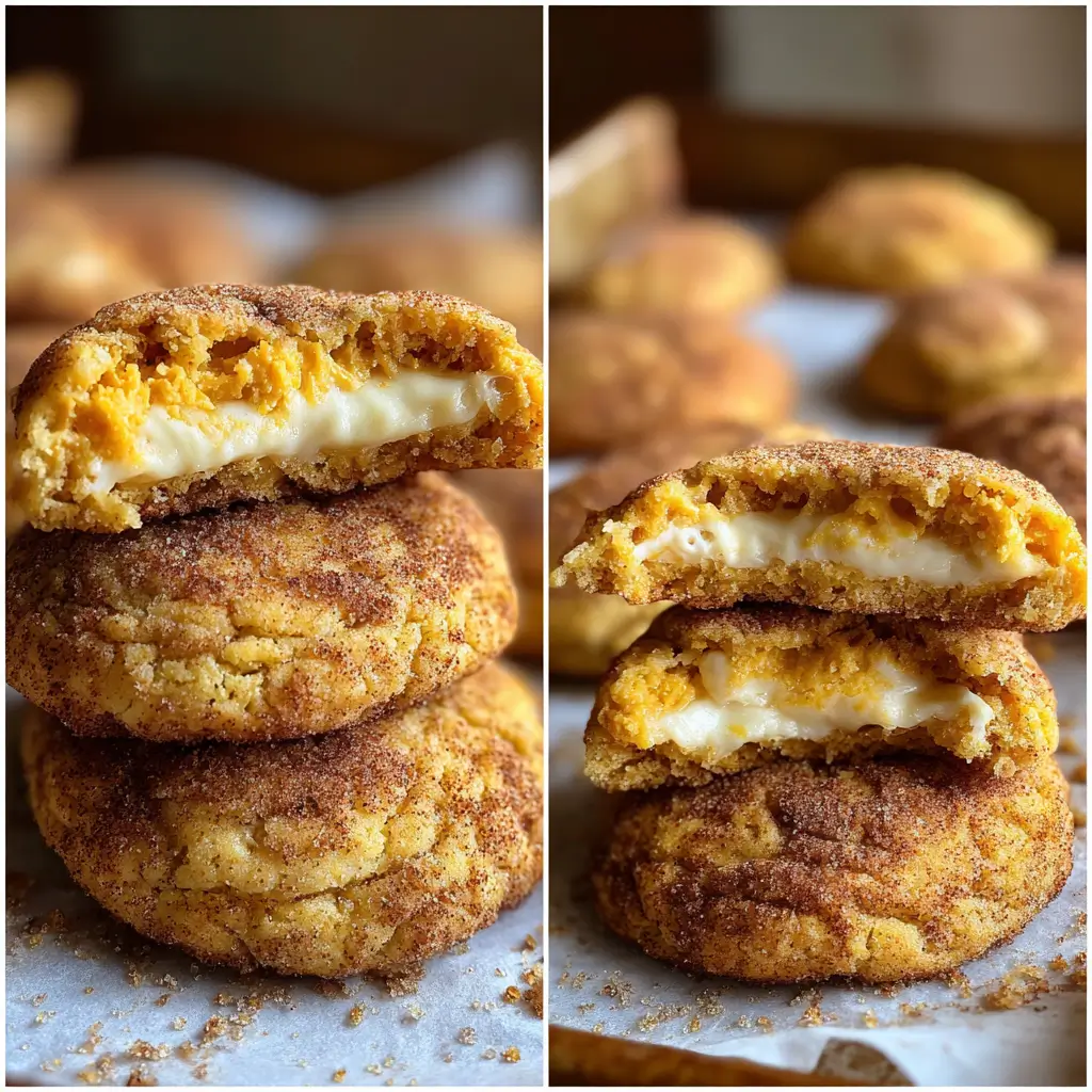 Pumpkin Cheesecake Cookies – Creamy Fall Favorite You’ll Love 6 Golden pumpkin cheesecake cookies with creamy cheesecake filling and spiced sugar crust