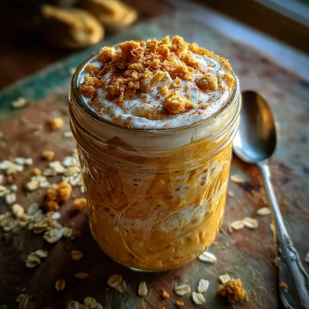 Pumpkin Cheesecake Overnight Oats – 5 Proven Ways to Make Mornings Cozy 5 homemade pumpkin cheesecake overnight oats in mason jar with cinnamon and graham crackers