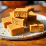 Pumpkin Fudge – Irresistibly Creamy Holiday Treat in 5 Easy Steps 7 Rustic homemade Pumpkin Fudge squares with creamy texture and warm pumpkin spice aroma