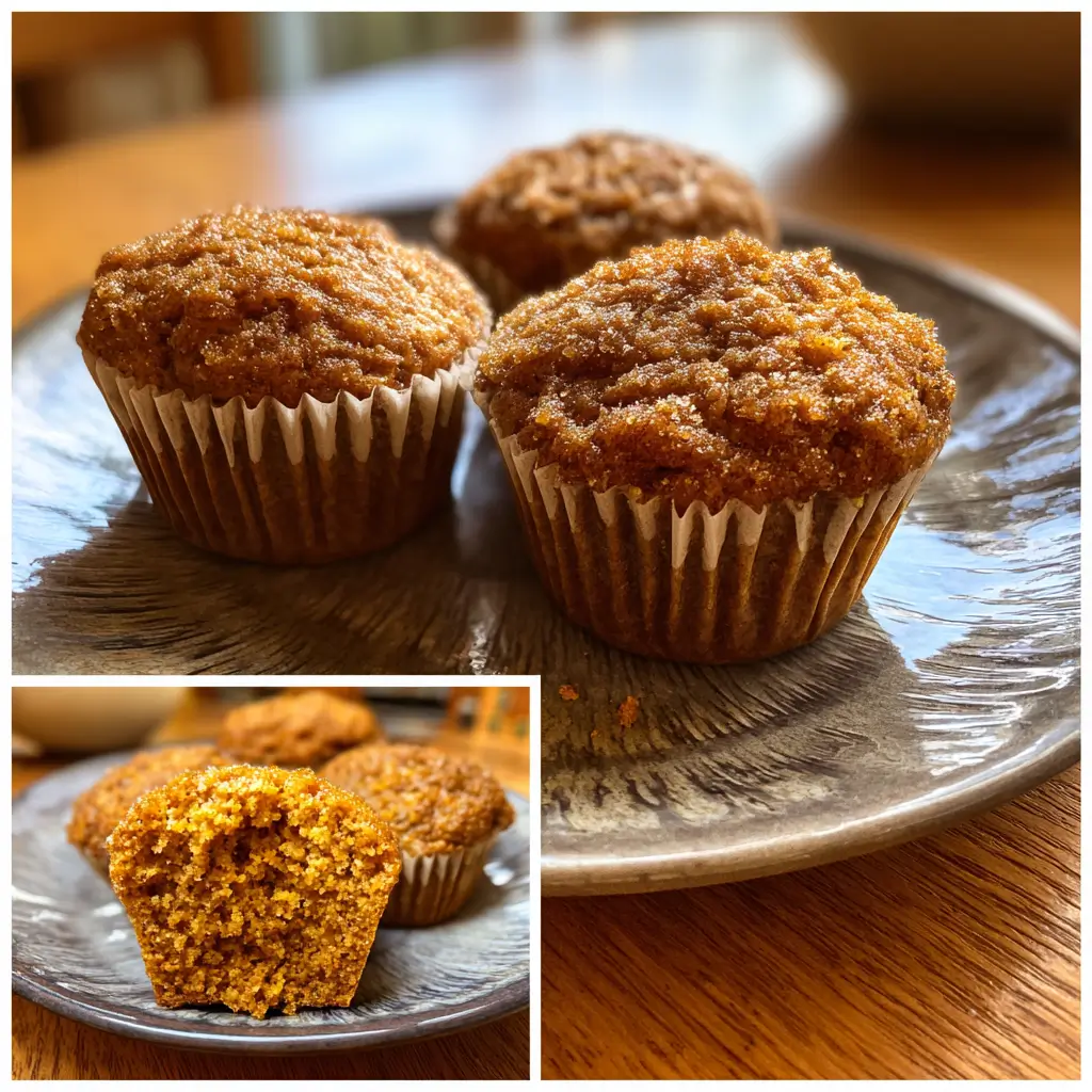 Pumpkin Muffins Recipe – Moist, Flavorful, and Easy to Make 5 Easy pumpkin muffins with golden-brown tops and moist pumpkin crumb on a rustic table, the best pumpkin muffin recipe for fall mornings