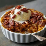 Homemade Pumpkin Pecan Cobbler with spiced pumpkin cobbler base and golden pecan cobbler topping for the perfect fall dessert