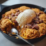 Pumpkin Pecan Cobbler – The Ultimate Cozy Fall Dessert You’ll Love 7 Homemade Pumpkin Pecan Cobbler with spiced pumpkin cobbler filling and crunchy pecan cobbler topping in rustic baking dish