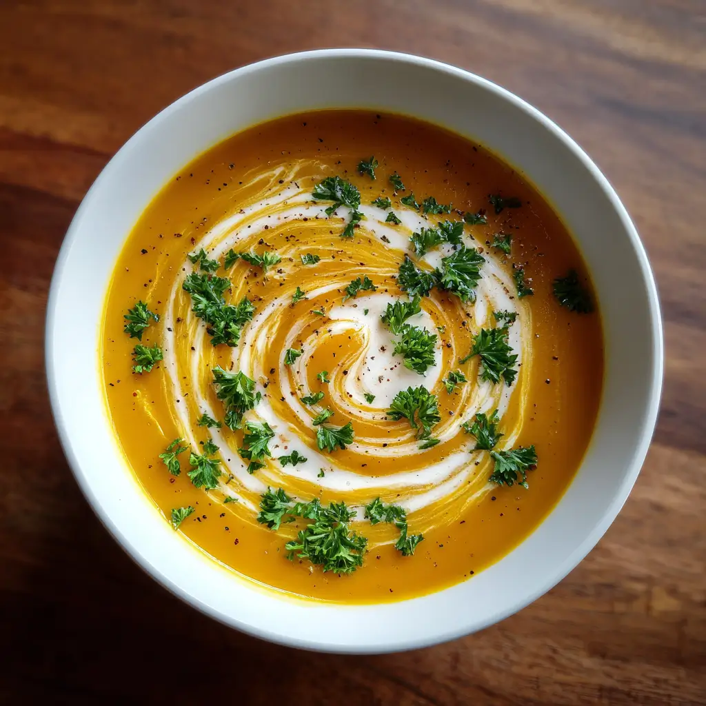 Pumpkin Soup Recipe: Top 5 Secrets for Rich, Creamy Flavor 12 Bowl of creamy pumpkin soup topped with parsley and cream drizzle