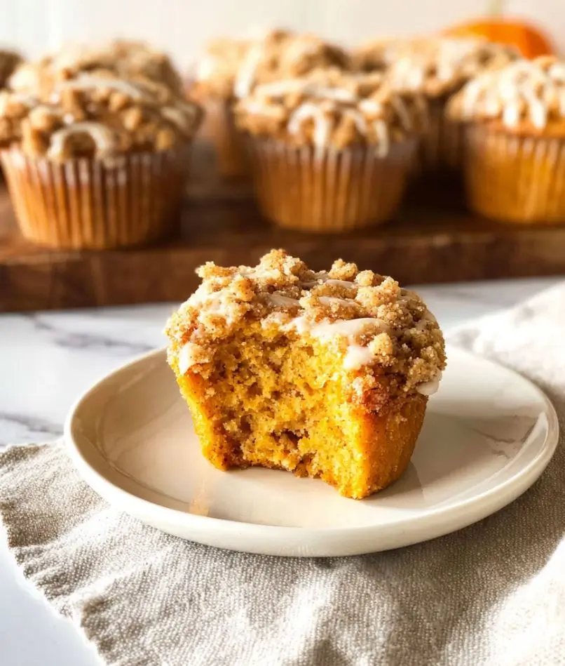 Pumpkin Streusel Muffins – Bakery-Style Fall Favorite in 30 Minutes 6 Homemade pumpkin streusel muffins with golden crumb topping and moist pumpkin interior – pumpkin muffins, pumpkin crumb muffins