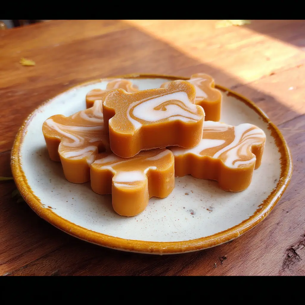 Pumpkin Yogurt Dog Treats: 5 Irresistible Healthy Recipes Dogs Love 6 Frozen paw-shaped pumpkin yogurt dog treats on a rustic plate