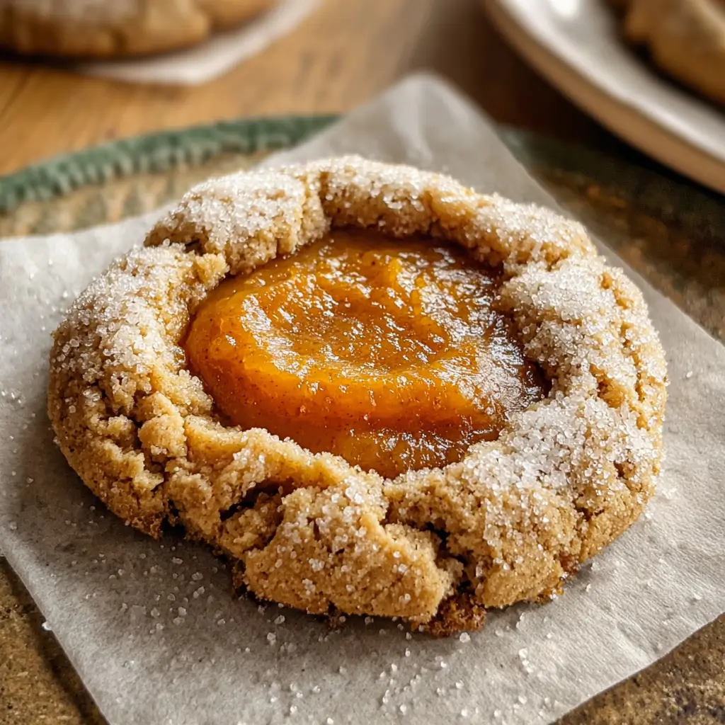 Vegan Pumpkin Pie Cookies – The Best Soft & Spiced Recipe 6 Fresh vegan pumpkin pie cookie with golden-brown edges, creamy spiced pumpkin filling, soft pumpkin cookies, frosted pumpkin cookies
