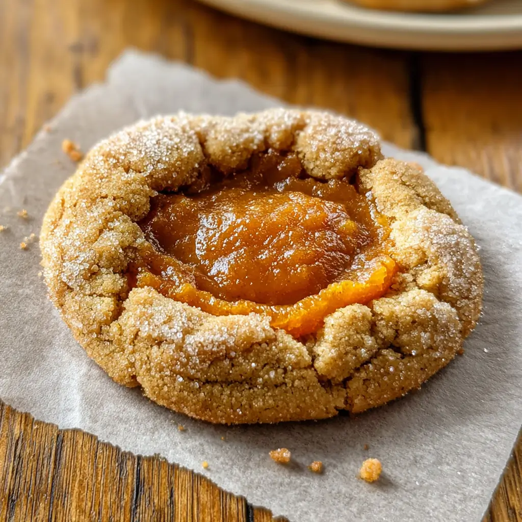 Golden-brown vegan pumpkin pie cookie with smooth pumpkin filling and sugar coating, soft pumpkin cookies, frosted pumpkin cookies