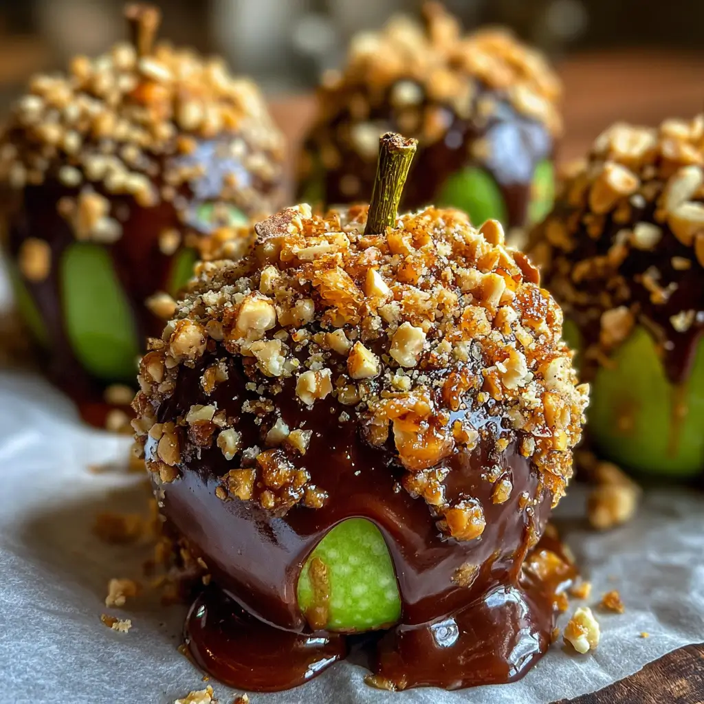 7 Delicious Apple Desserts and Treats to Make This Fall 4 Wholesome date caramel apples coated in dark chocolate and chopped nuts on parchment paper