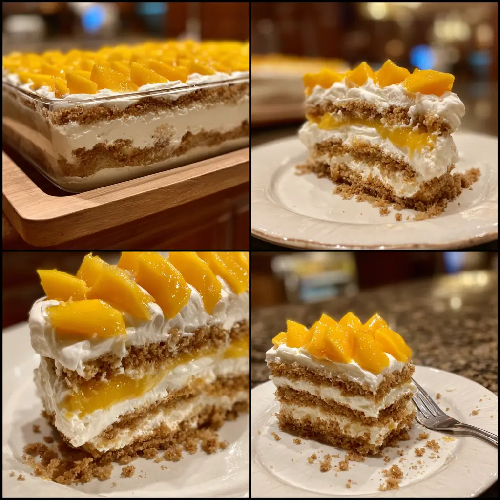 Graham Mango Float – Easy 5-Step Tropical Dessert Loved by All 6 Chilled Graham Mango Float slice with creamy layers of mango, whipped cream, and graham crackers