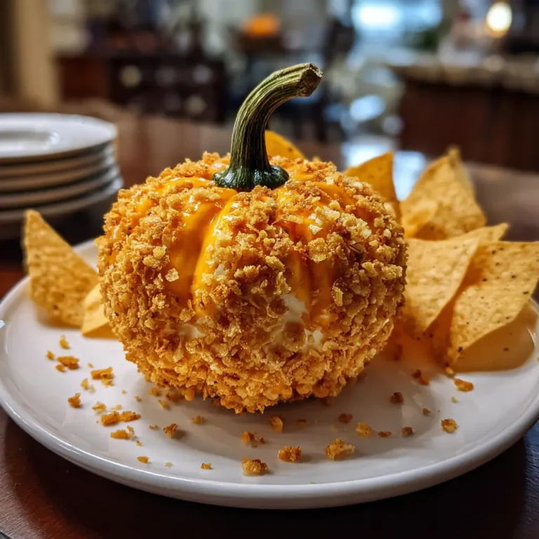 Child helping decorate a pumpkin cheese ball with crackers