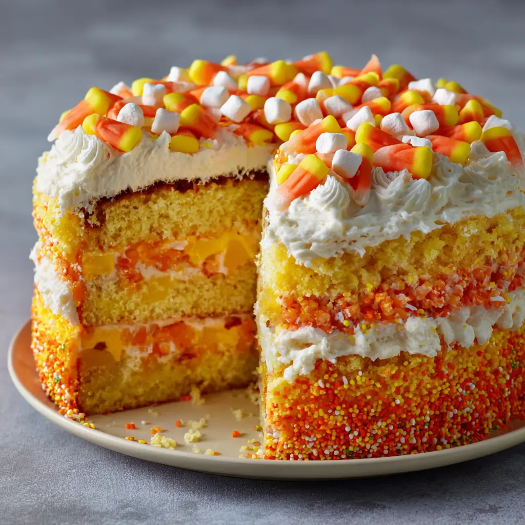 stuffed candy corn pinata cake