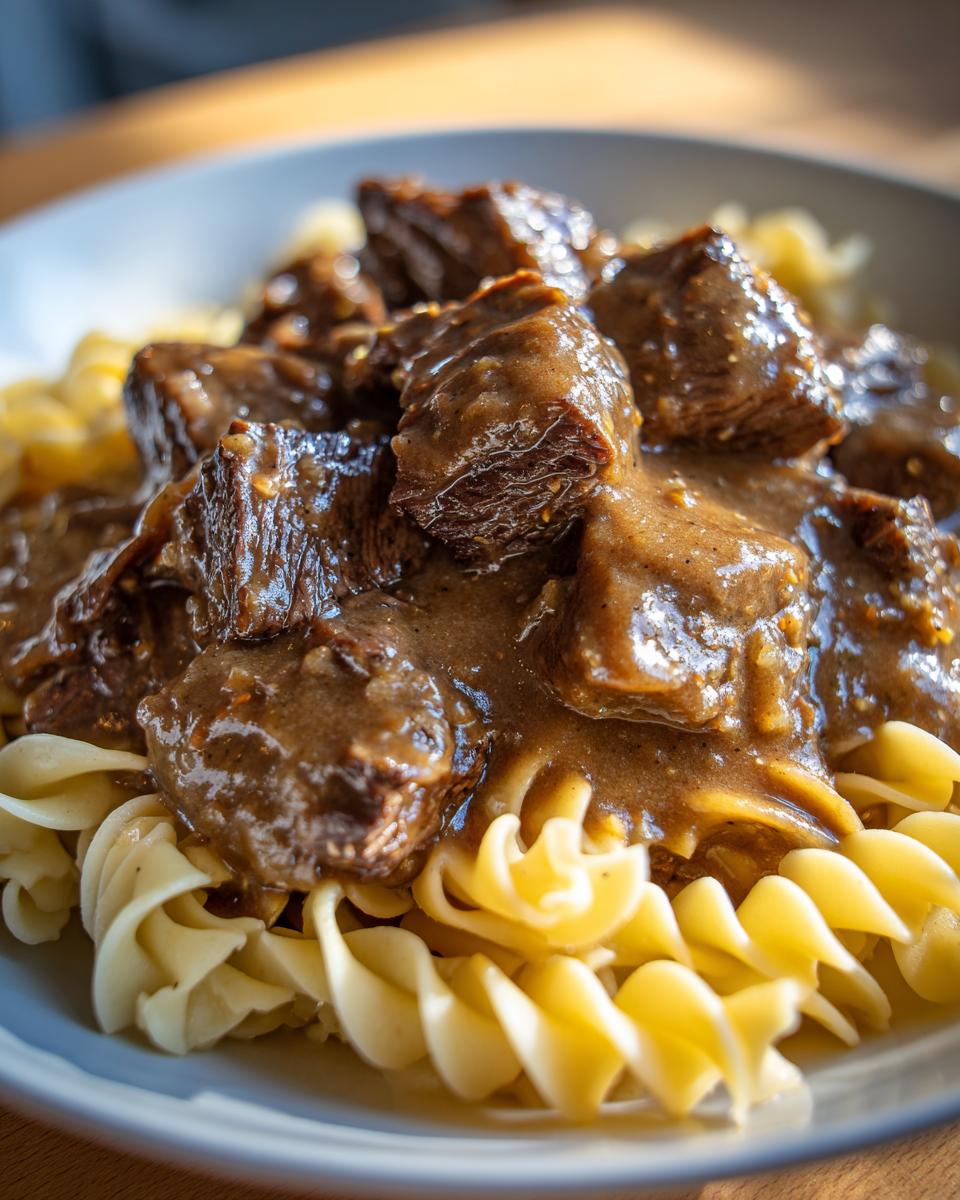 Beef Tips with Gravy over Noodles - detail 2
