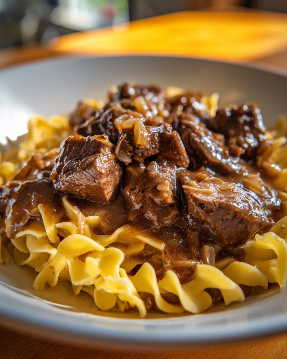 Beef Tips with Gravy over Noodles - detail 3