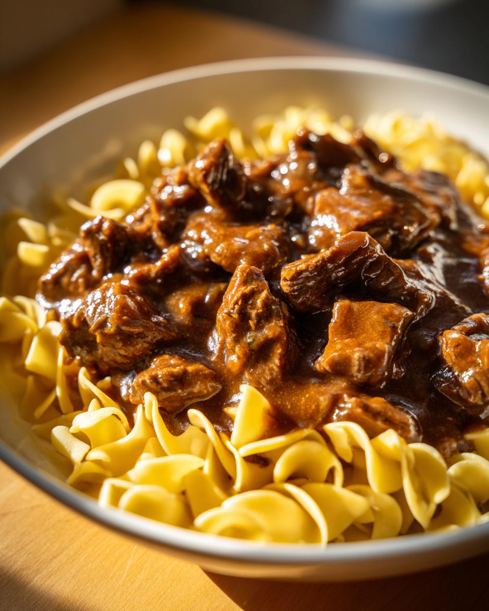 Beef Tips with Gravy over Noodles - detail 4