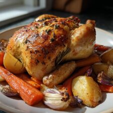 Juicy Whole Roasted Chicken with Root Vegetables in 1 Pan