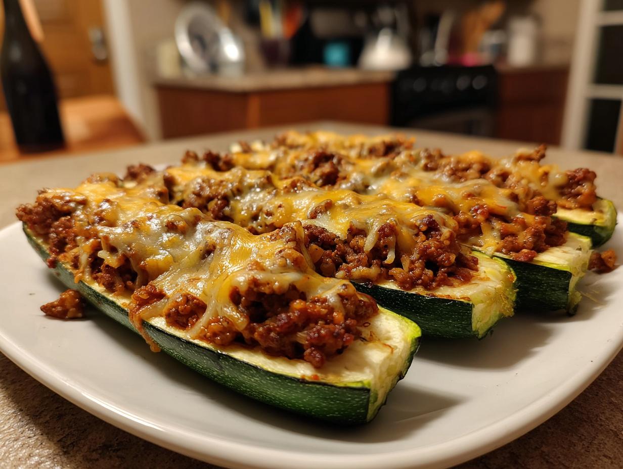 Zucchini Boats Stuffed with Ground Beef and Rice