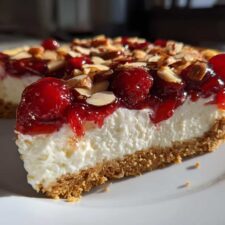 30-Minute Cherry-Almond Christmas Cheesecake Recipe (So Creamy!)