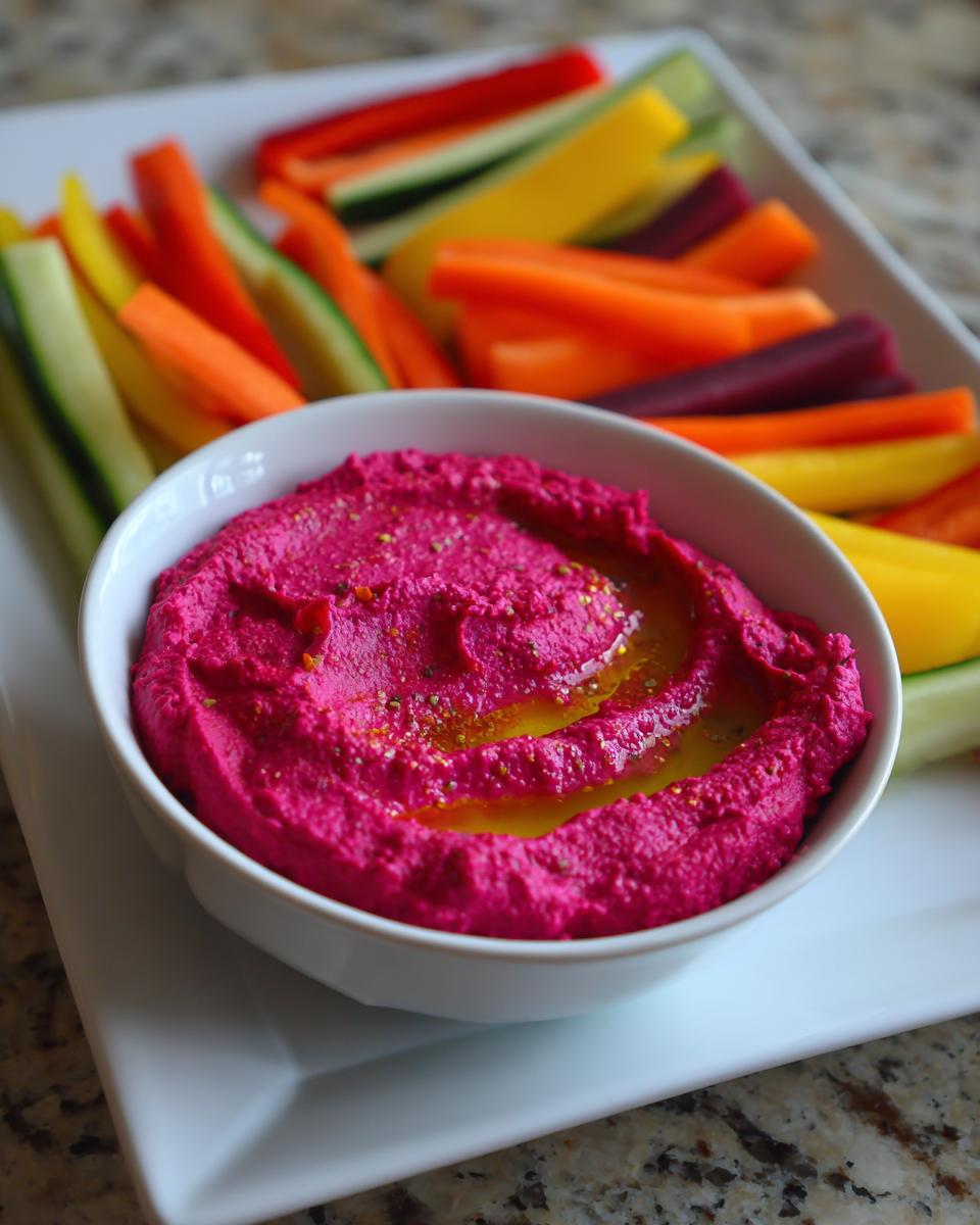 Christmas Beet Hummus with Rainbow Veggie Dippers - detail 3
