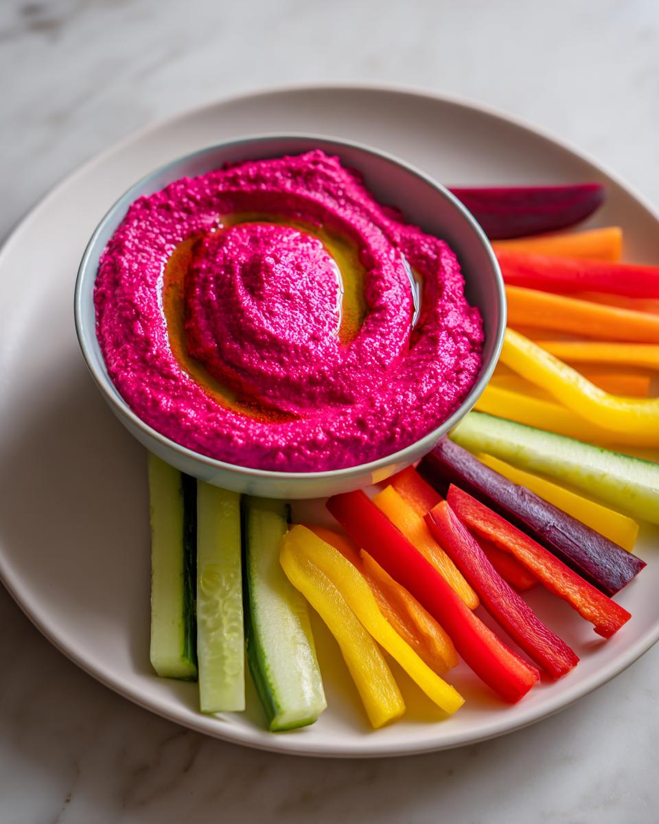 Christmas Beet Hummus with Rainbow Veggie Dippers - detail 1