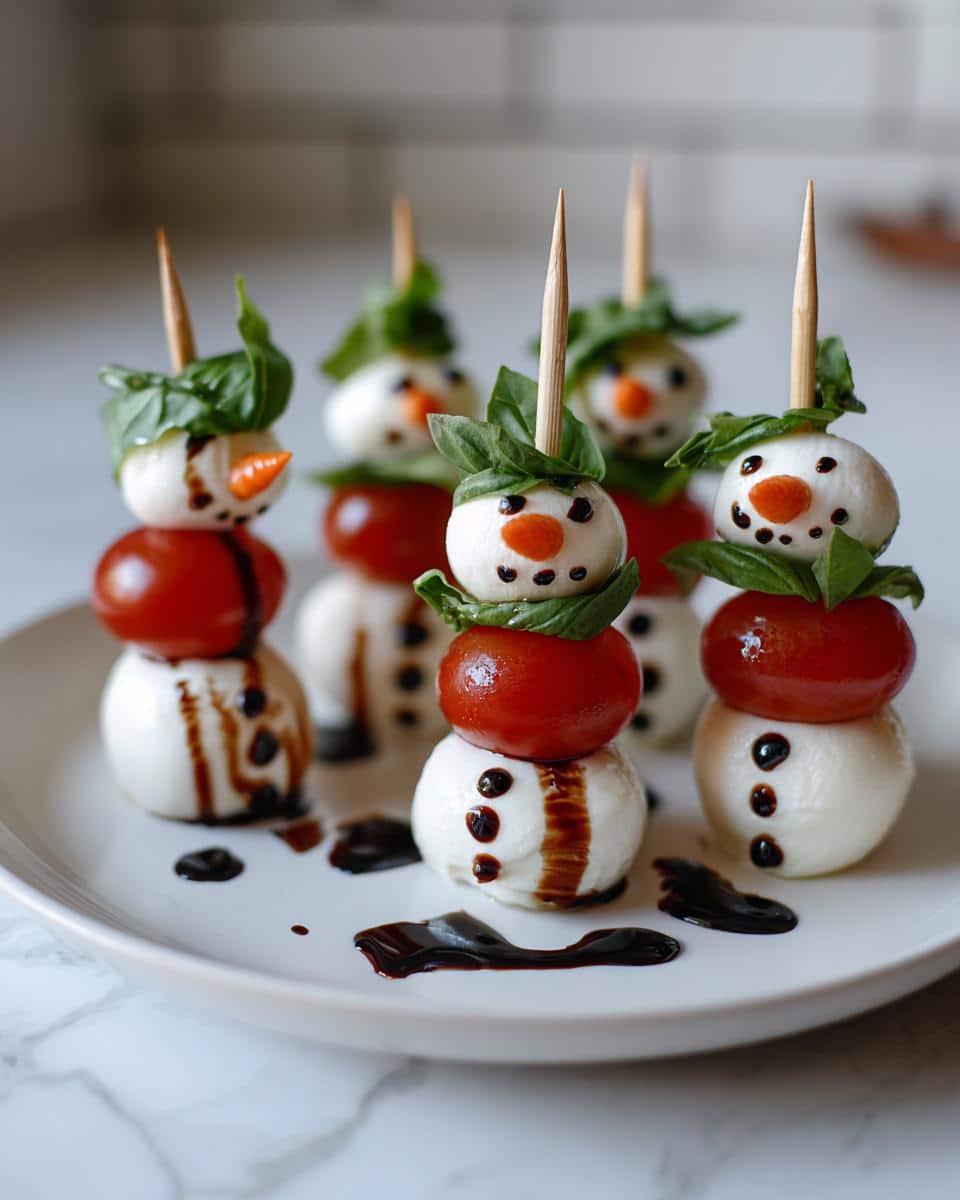 Christmas Caprese Snowman Skewers - detail 2