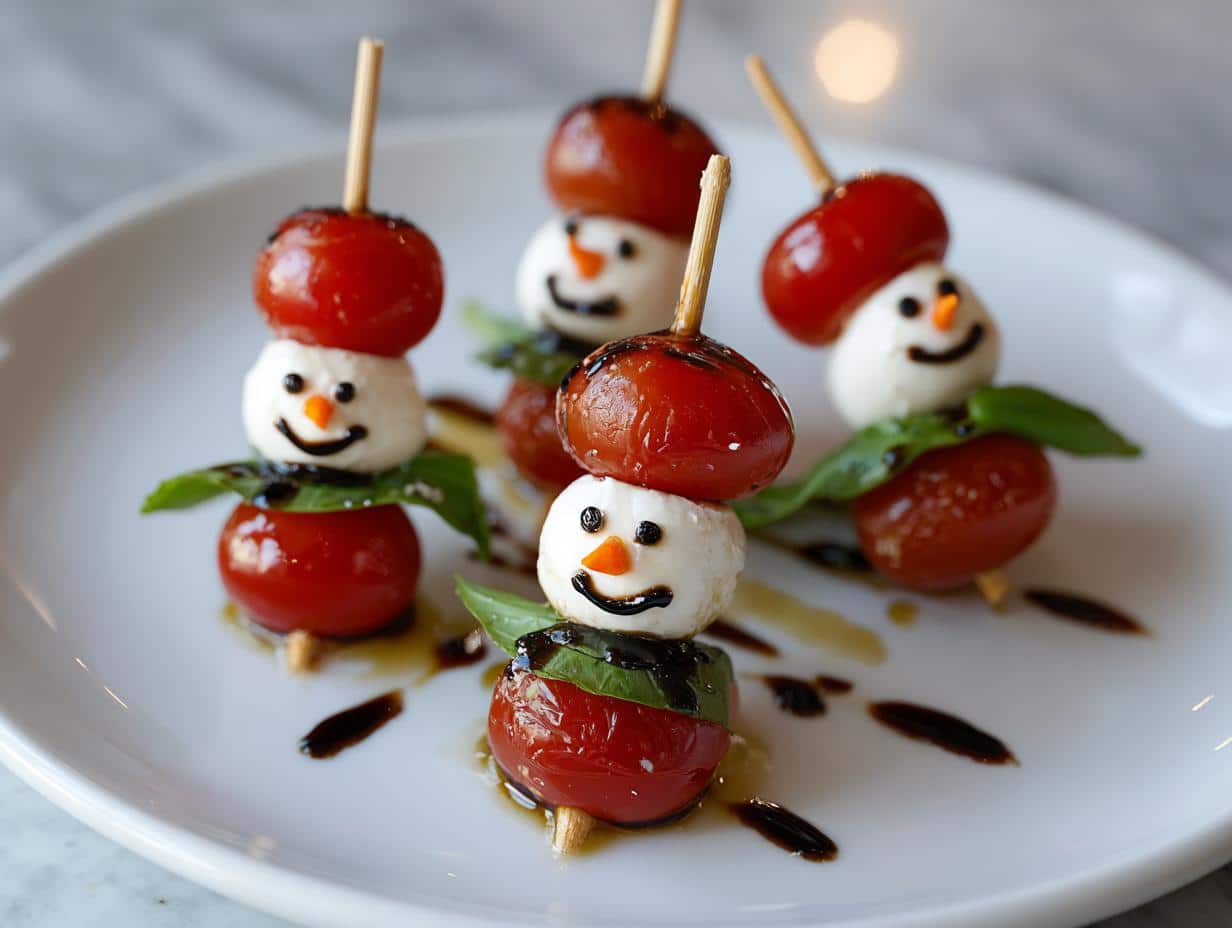 Christmas Caprese Snowman Skewers