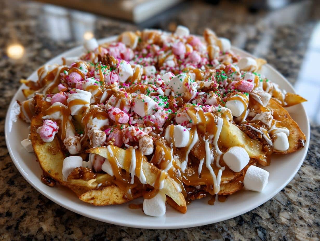 Christmas Caramel Apple Nachos with Holiday Toppings
